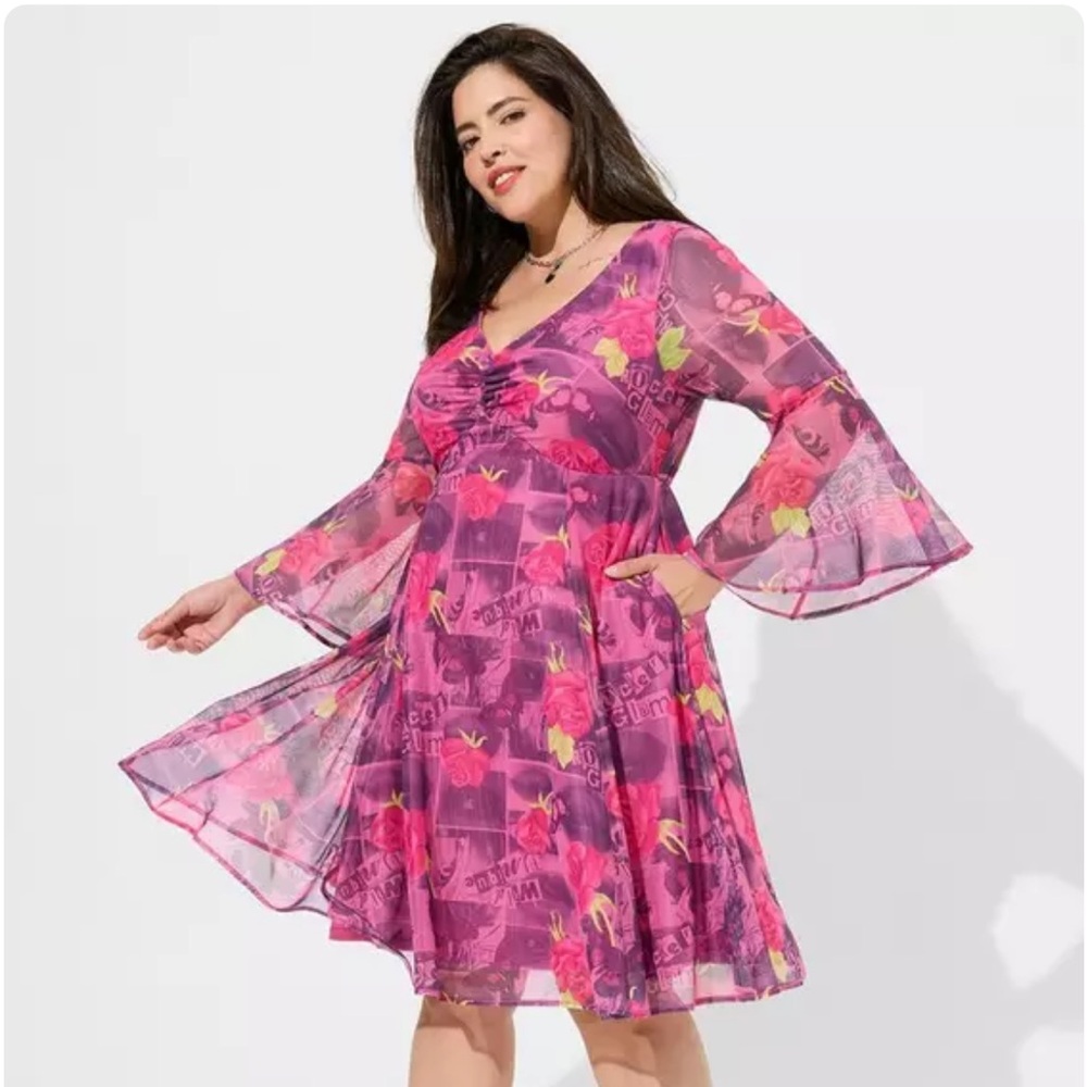 torrid Pink Purple Floral Mesh Mini Dress
